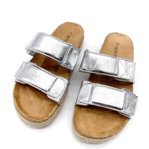 Olivia Miller Womens 8 Slide Sandal Silver Metallic Espadrille‎ Platform Summer